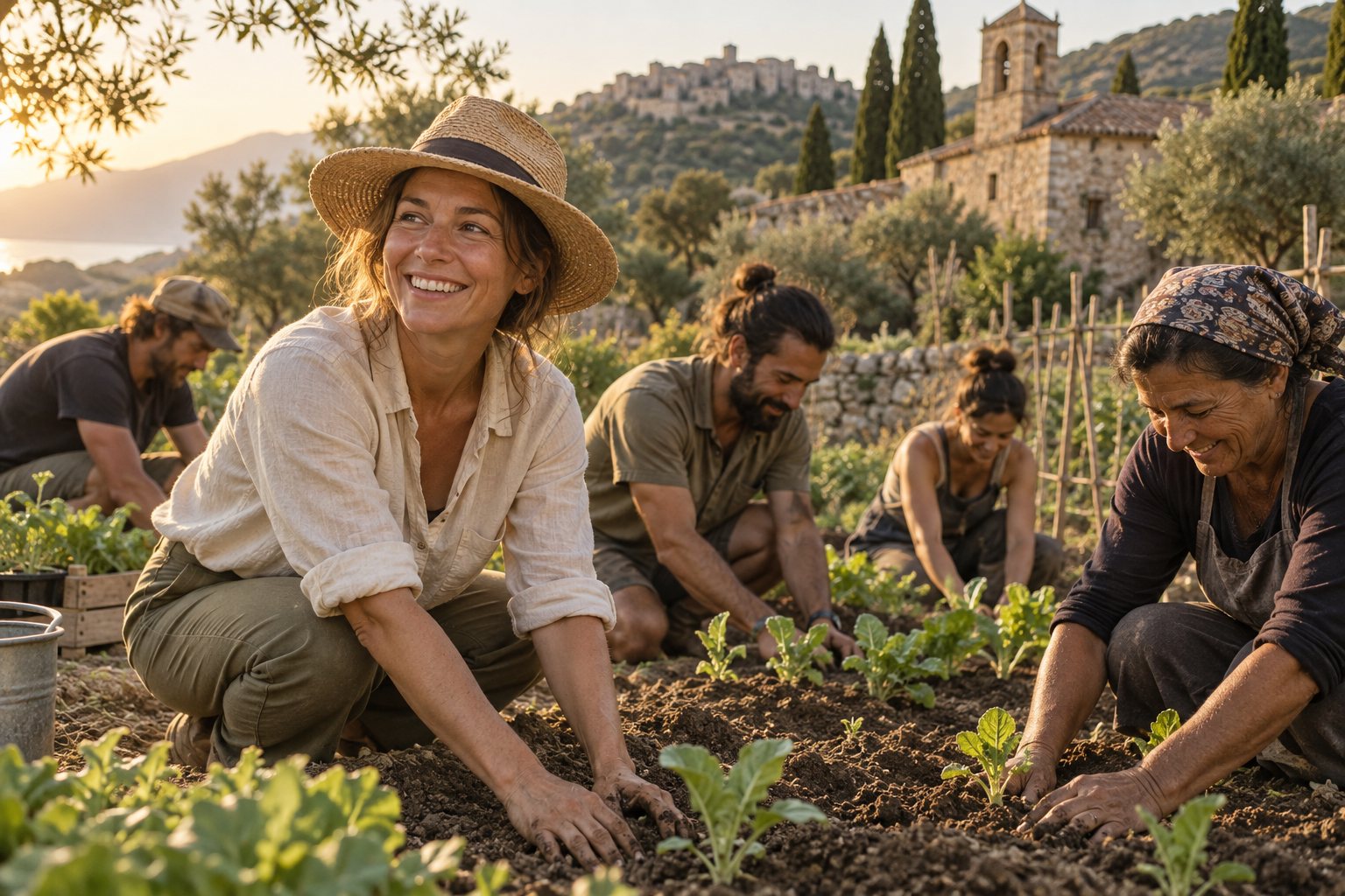 People tending a community garden together